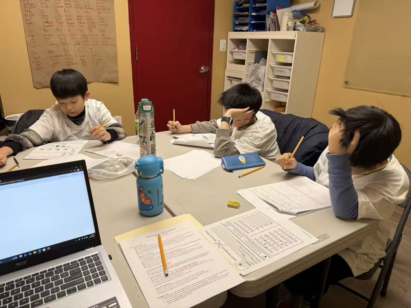Students preparing intensely for the Math Kangaroo team competition