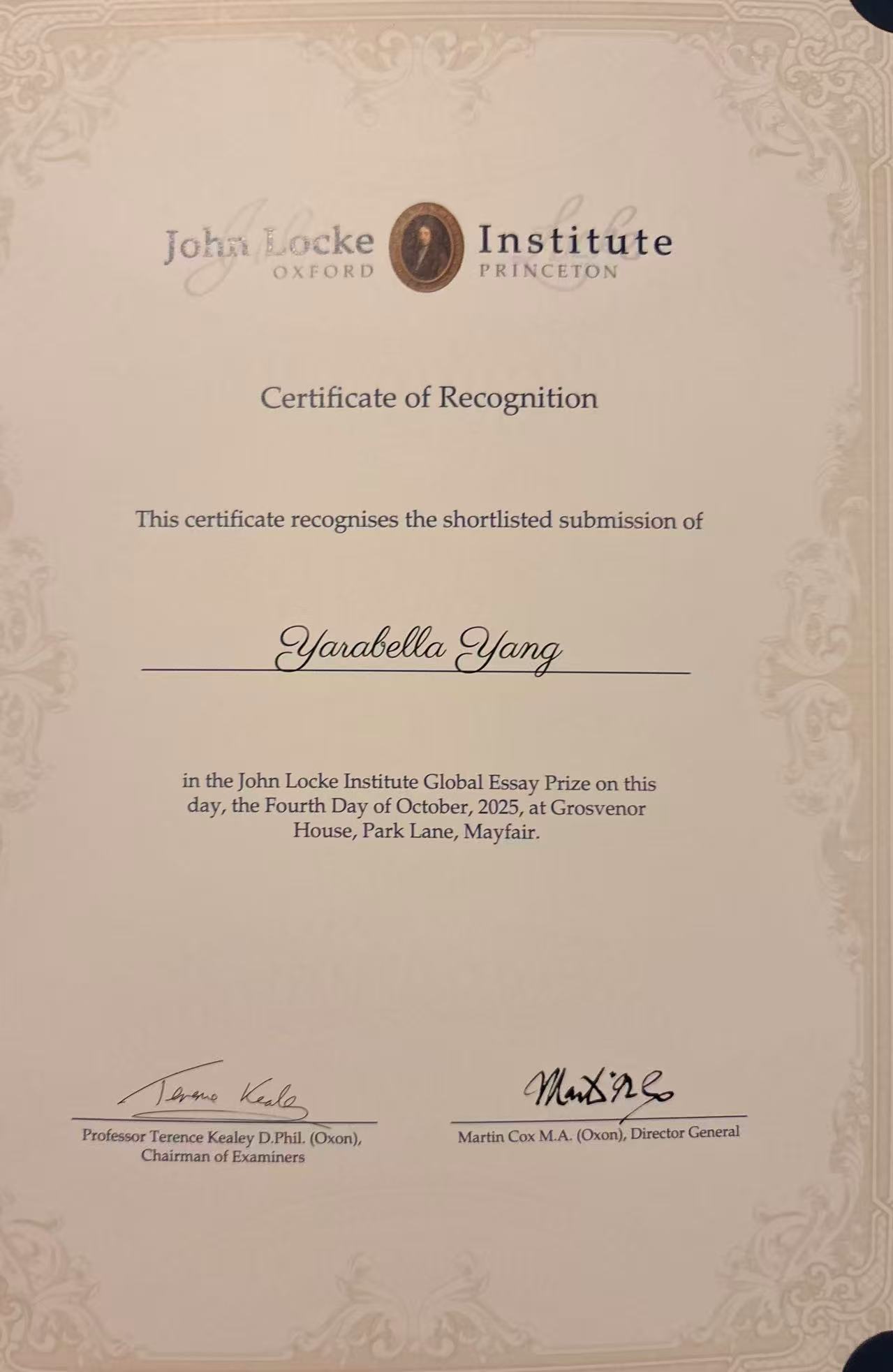 John Locke Institute Essay Competition junior category shortlisted submission for Yarabella Yang